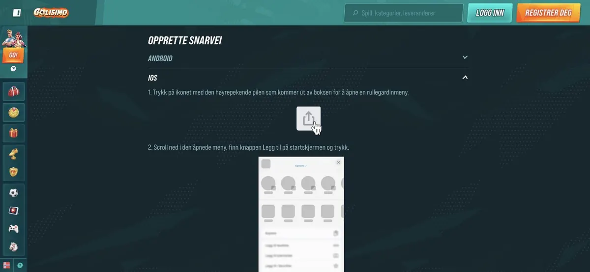Golisimo app - veiledningen for å lage snarvei på Android og iOS